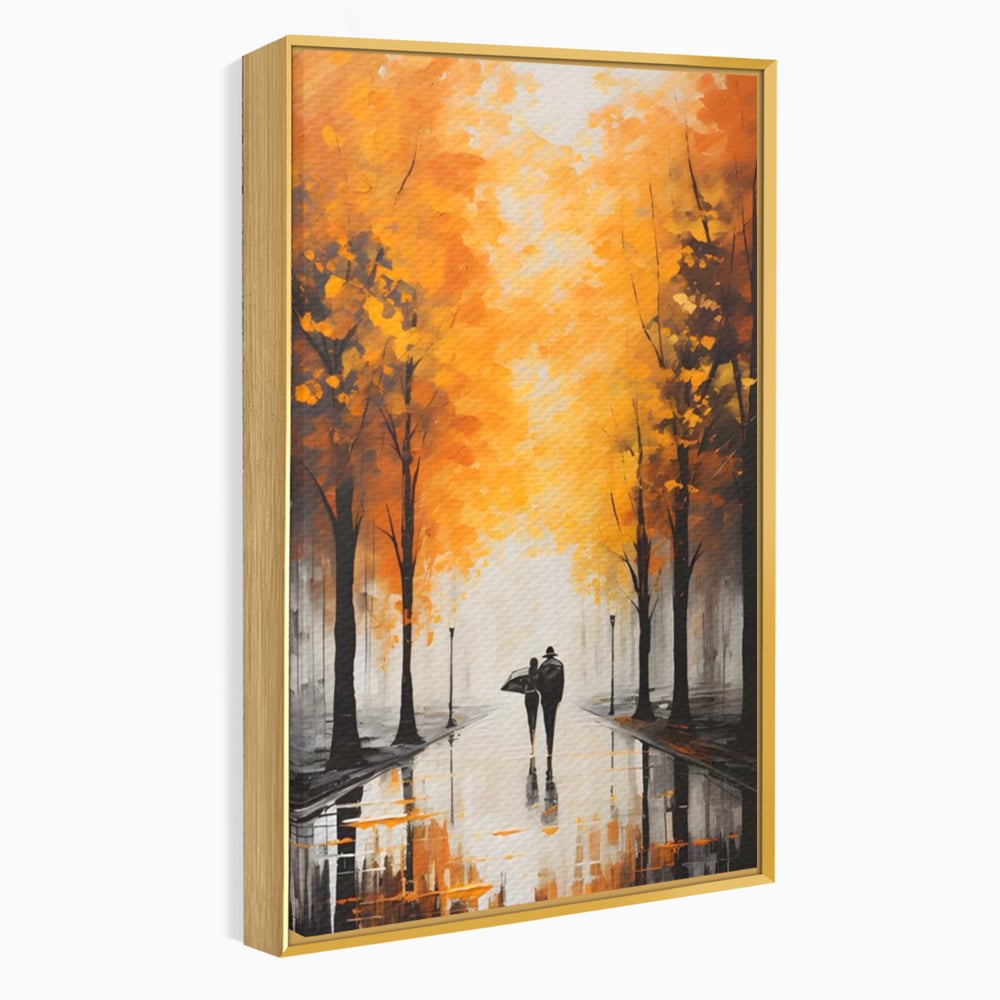 Tablou canvas cu tablou canvas cuplu sub umbrela, in rama de aluminiu auriu